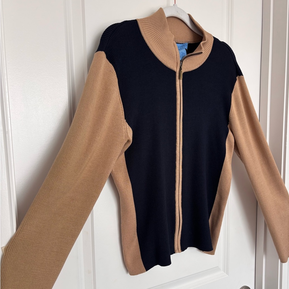 Vintage Silk Zip Up Jacket Colorblock Tan Black 90s Size S Doncaster Sport